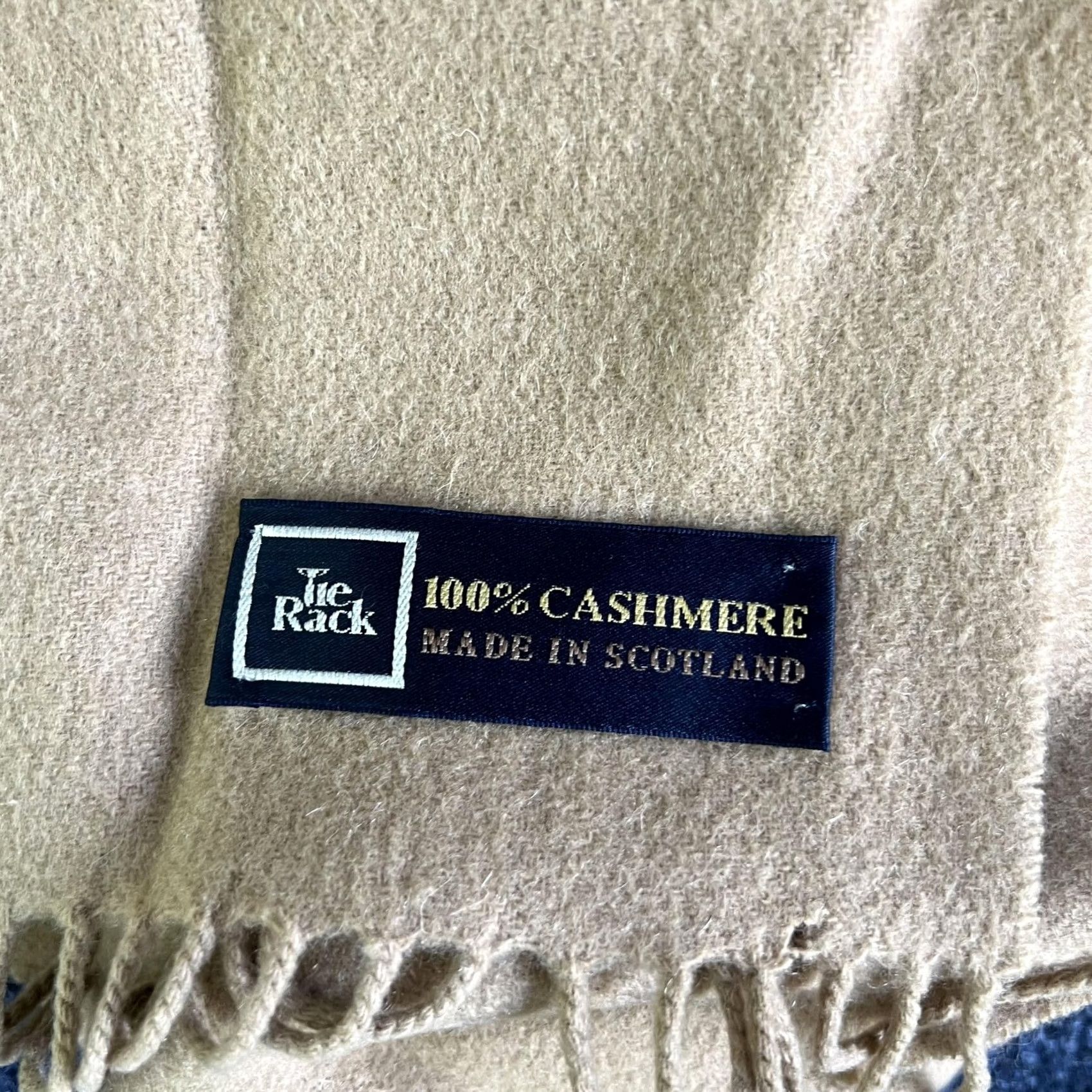 Vintage VINTAGE Tie Rack Scarf 100% Cashmere Made In Scotland Beige Fringe Unisex Coffice Size ONE SIZE - 2 Thumbnail