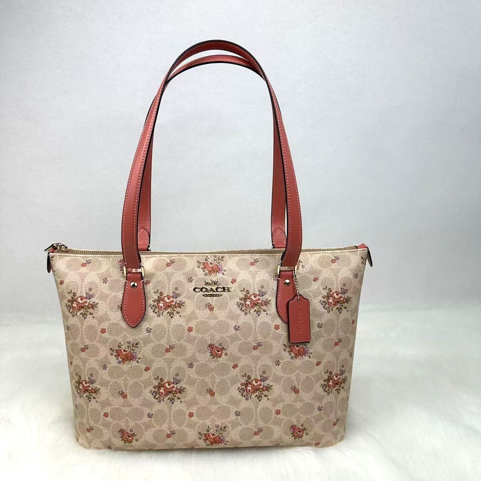 Coach Gallery Tote Bag Signature Canvas Floral Print Sand in Brown, Women's