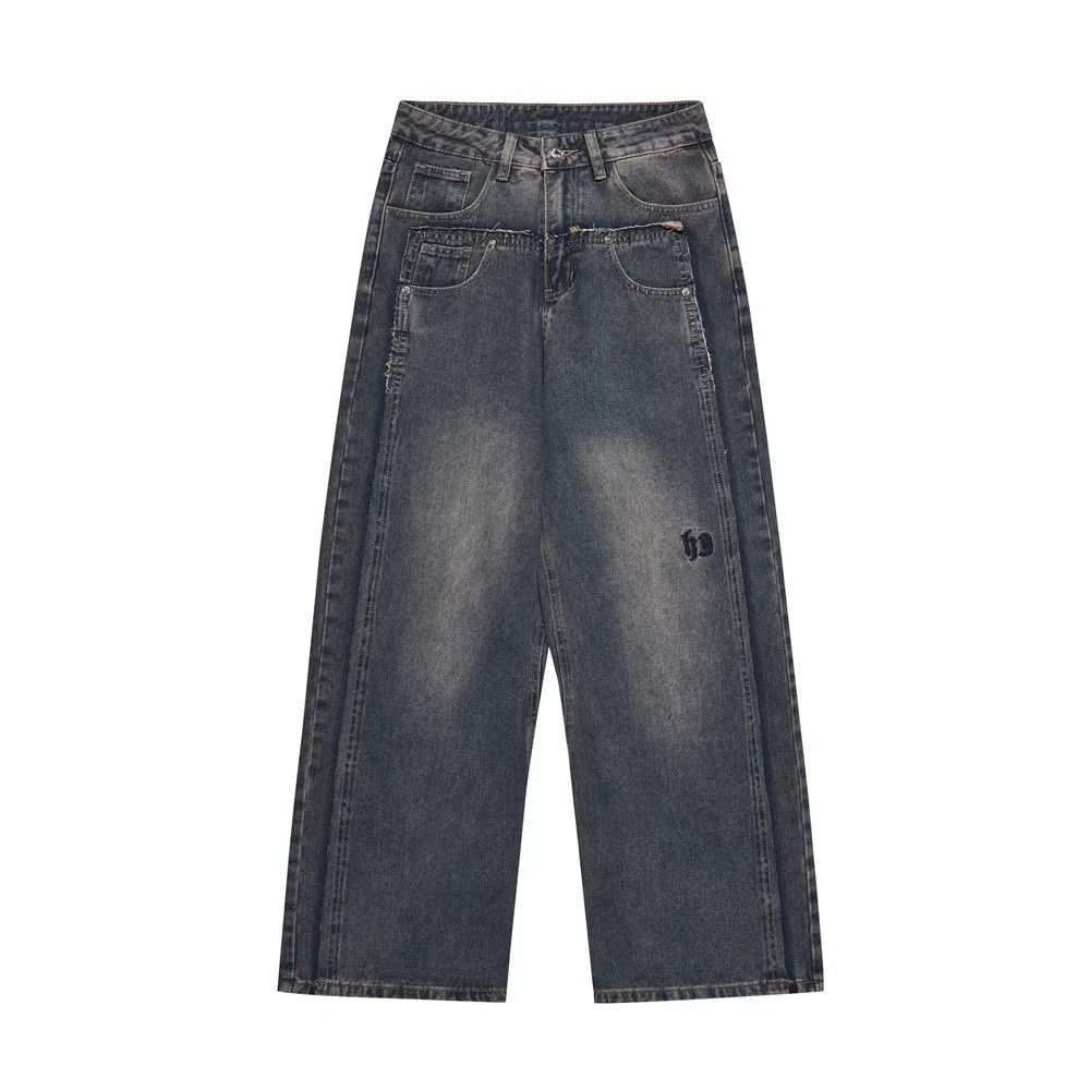 Japanese Brand × Jean Washed distressed patchwork faux two-piece straight jeans Size US 32 / EU 48 - 1 Thumbnail