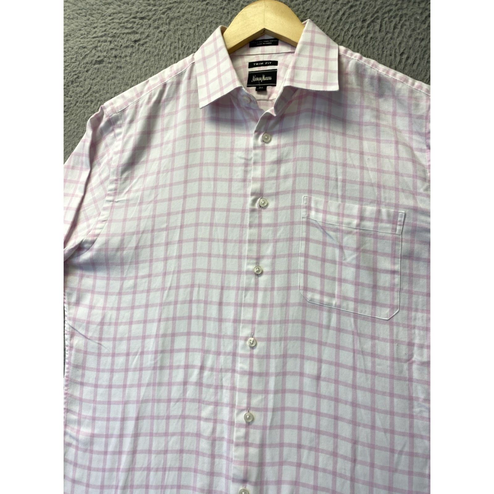 Neiman Marcus VINTAGE Neiman Marcus Dress Shirt Mens 15.5 Pink Check Long Sleeve Slim Fit Business Party Workwear Size US M / EU 48-50 / 2 - 2 Thumbnail