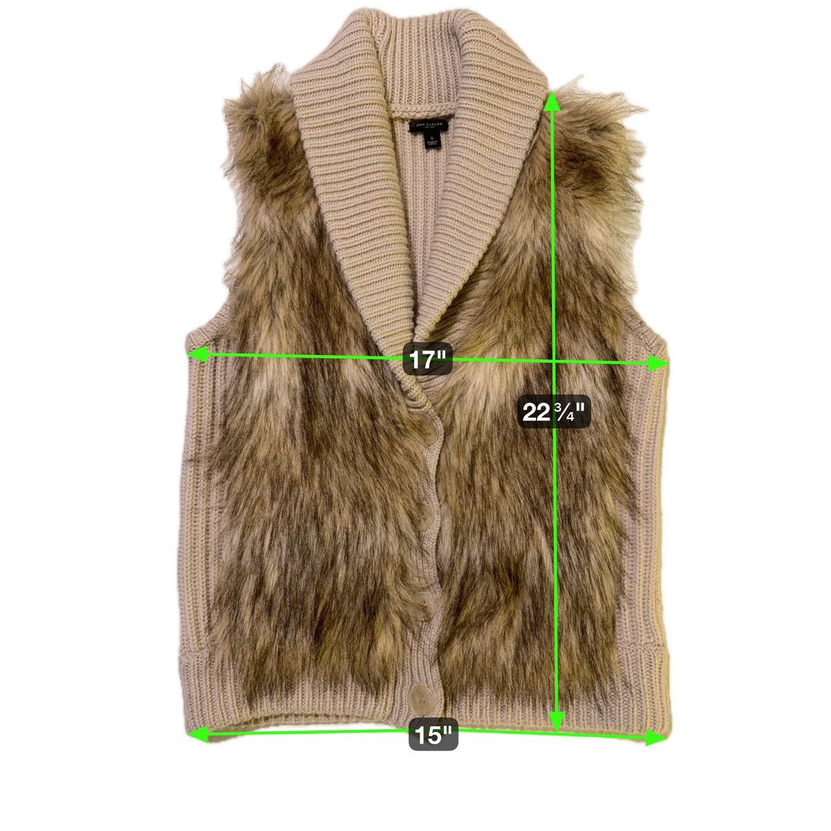 Ann Taylor Merino Wool Blend Beige Tan Faux Fur Vest Jacket