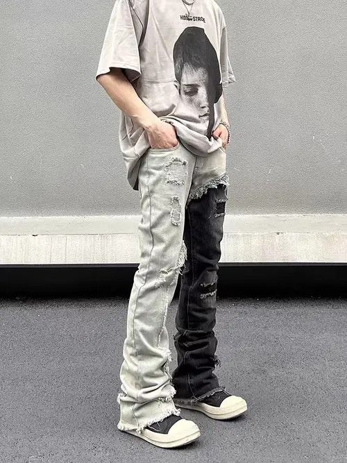 Japanese Brand × Jean Vintage washed black and white patchwork jeans Size US 32 / EU 48 - 2 Thumbnail