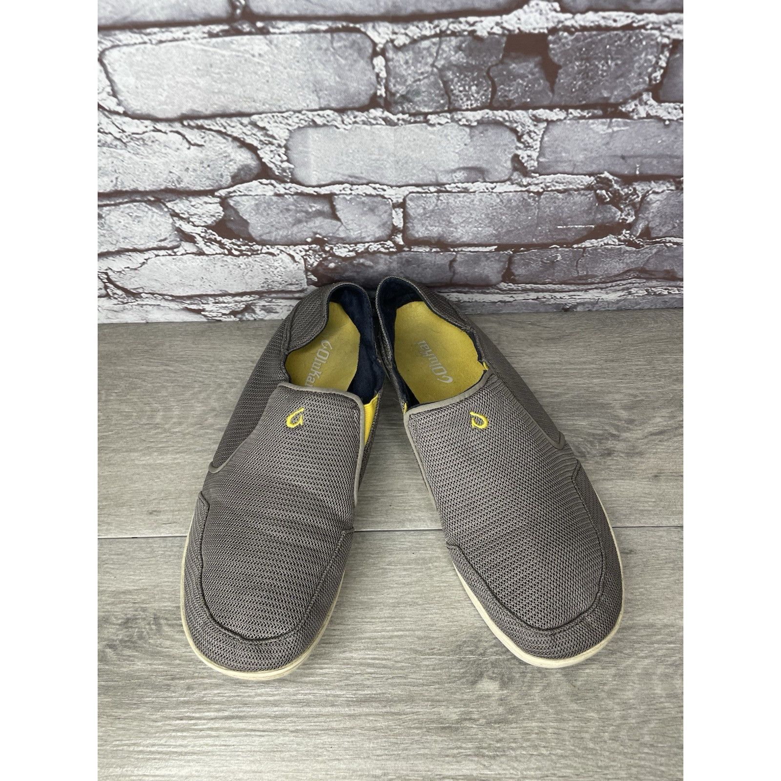 Olukai Olukai Nohea Mesh Comfort Gray Yellow Slip Casual On Shoes M Size US 10.5 / EU 43-44 - 2 Thumbnail