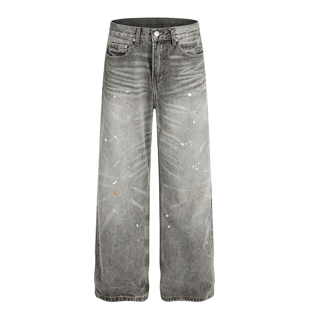 American distressed washed splattered straight jeans for men