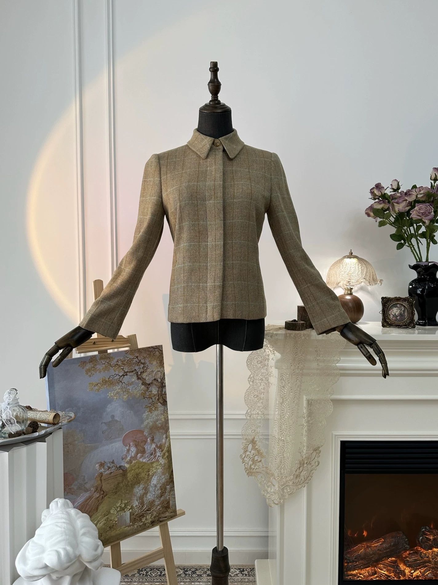 Burberry BBR Vintage Check Wool Blazer Women's Yellow Brown 38 99 Size S / US 4 / IT 40 - 2 Thumbnail