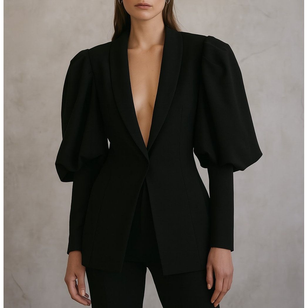 Womens Blazer Black Blazer With Puff Shoulders Black Puffed Sleeve