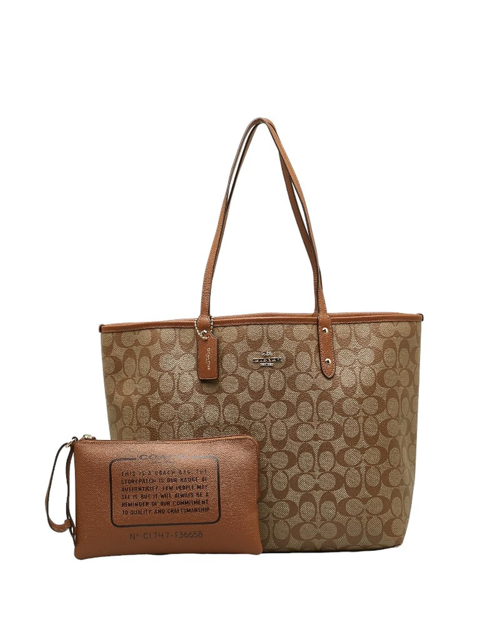 image of Coach Reversible Signature Tote Bag In Brown, Women's