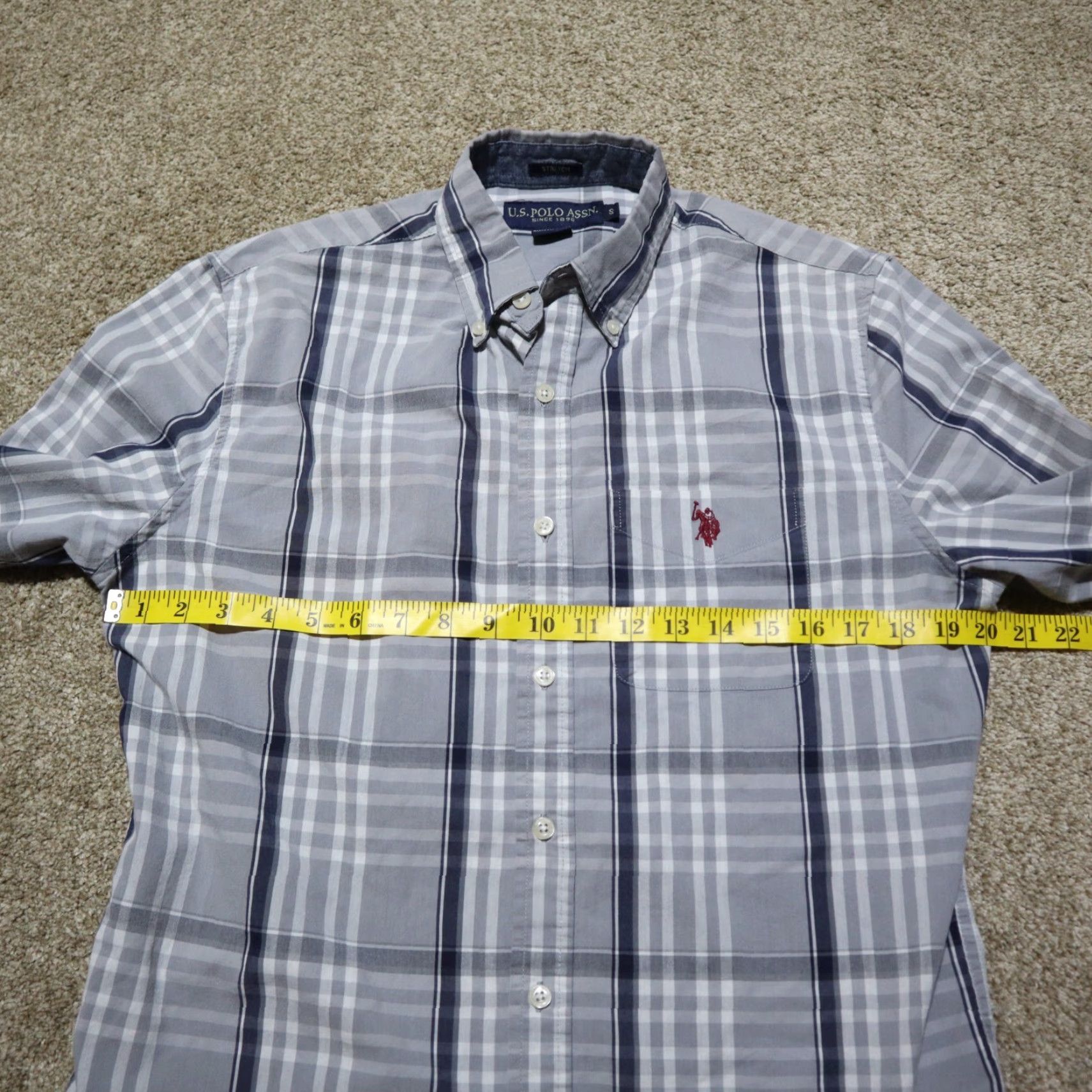 U.S. Polo Assn. US Polo Assn. Shirt Button-Up Plaid Gray/Navy Men Small Size S Color Multicolor Modern Classic Size US S / EU 44-46 / 1 - 4 Thumbnail