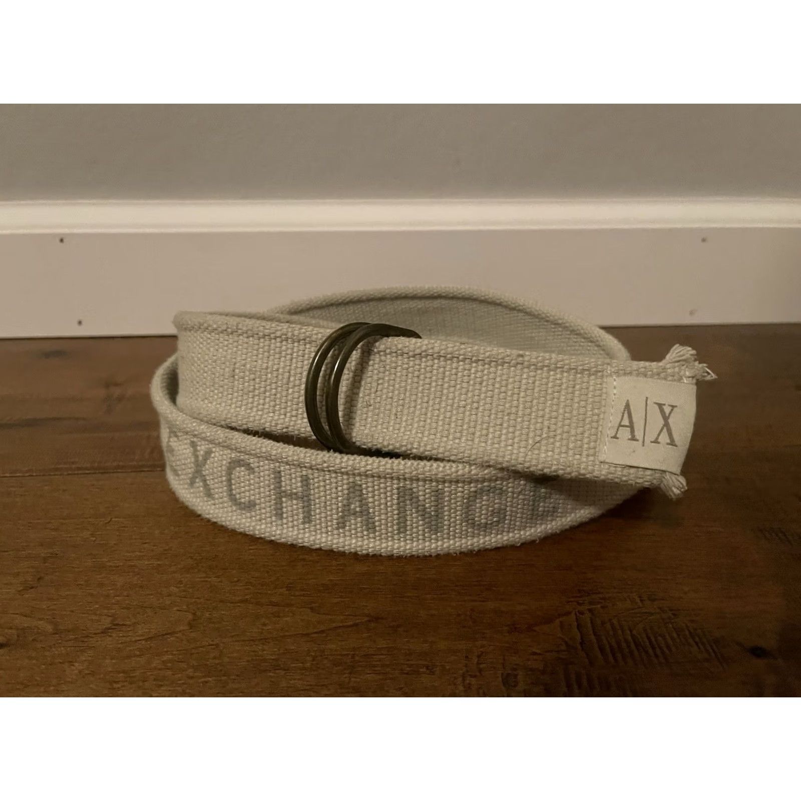 Armani Exchange VINTAGE Armani Exchange Belt Canvas Ivory D Double Ring Men M/L Ivory Buckle 43.5in 1.5in Wide Mens Size ONE SIZE - 2 Thumbnail