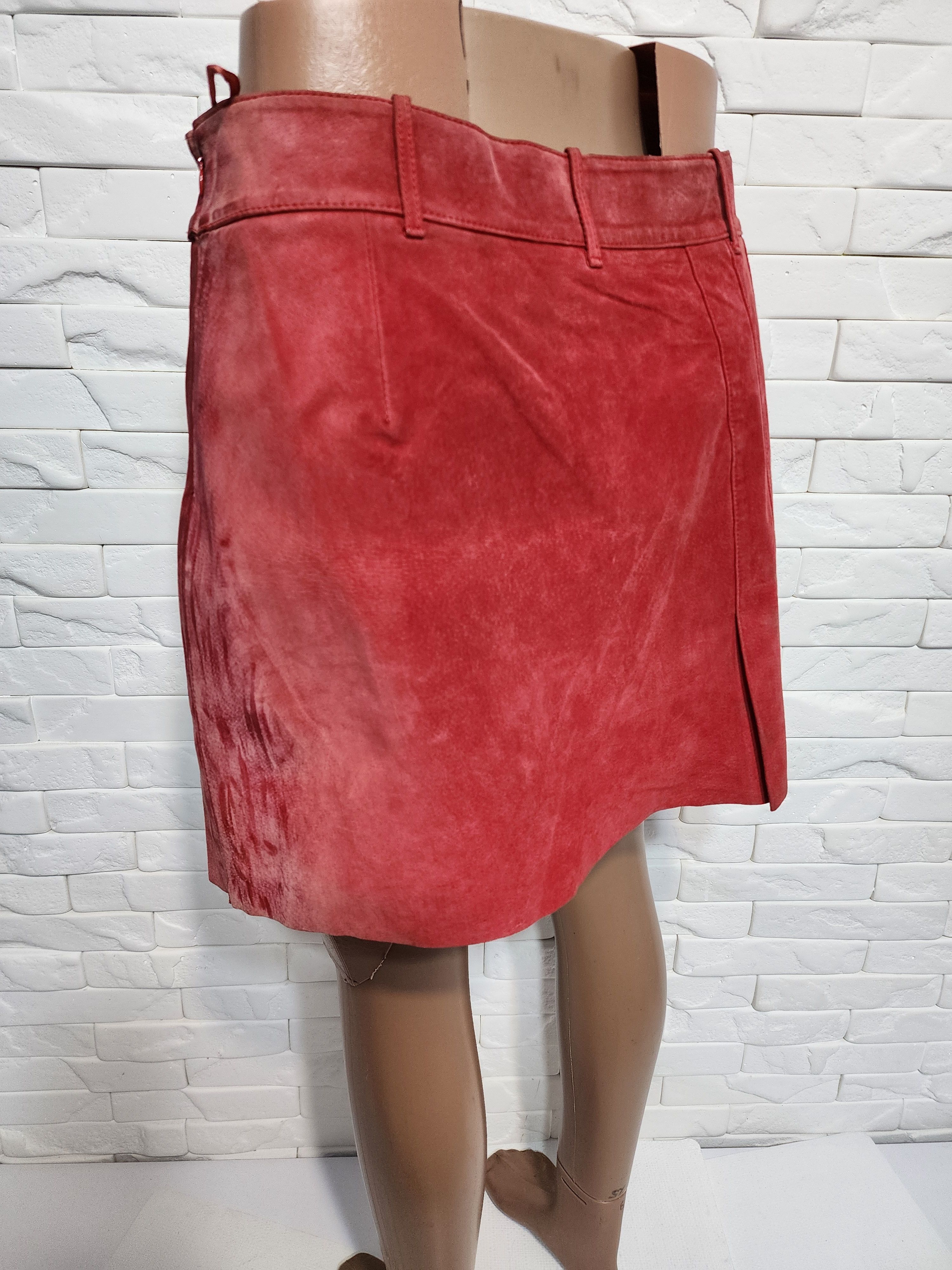 Genuine Leather Red leather skirt. Size 34" / US 12 / IT 48 - 5 Thumbnail