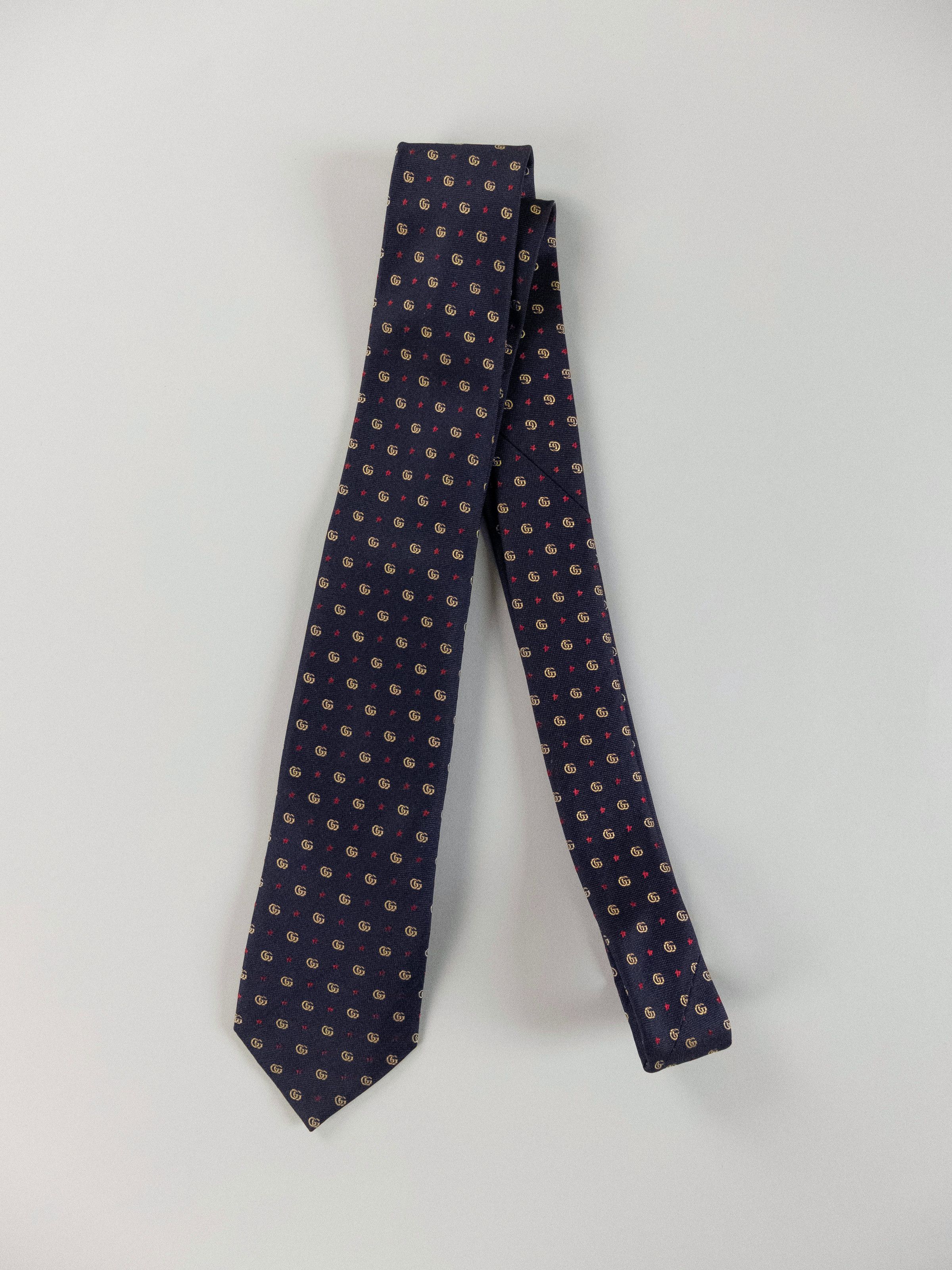 Gucci GUCCI navy blue interlocking GG logo & stars motif silk tie Size ONE SIZE - 3 Thumbnail