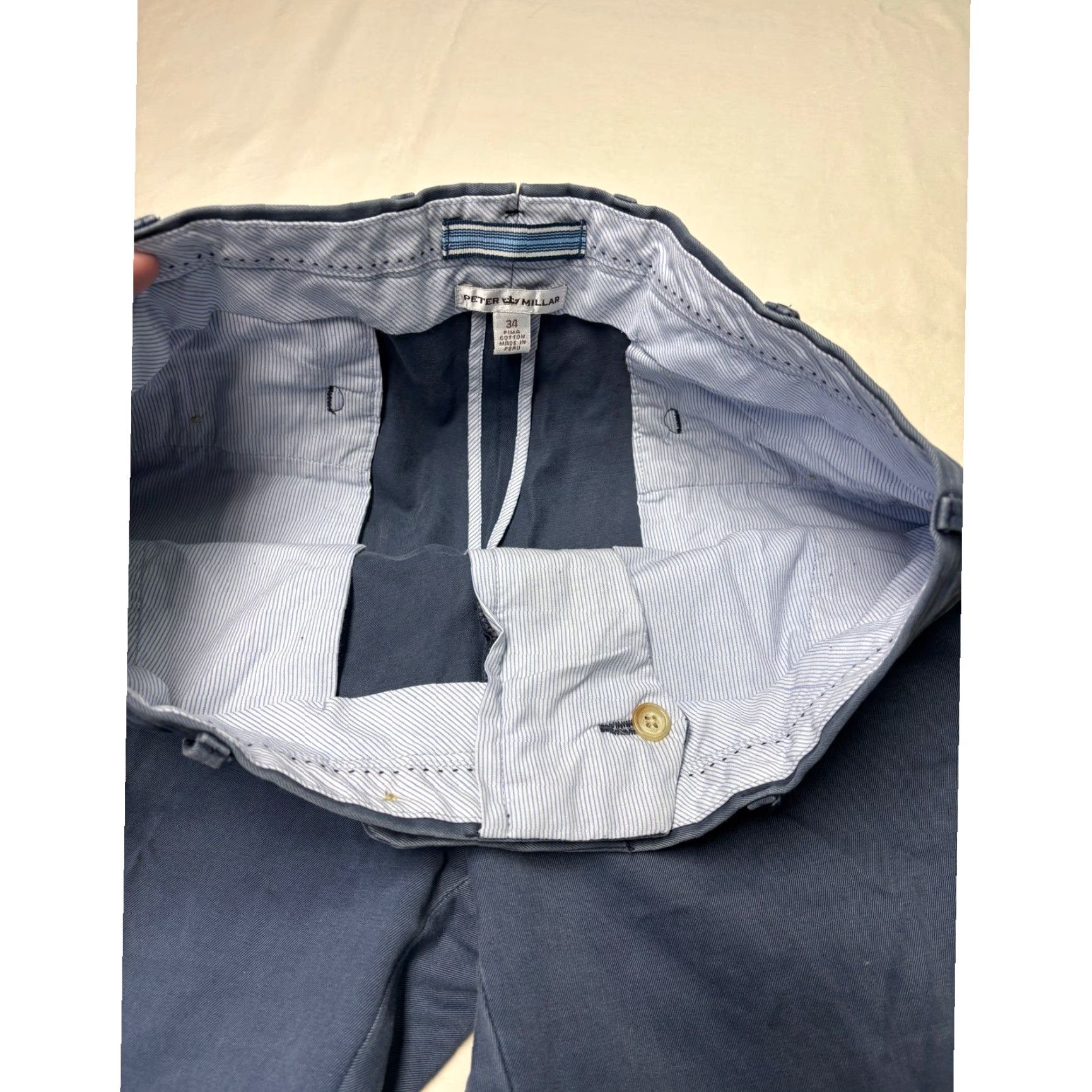 Peter Millar Peter Millar Mens 34X32 Navy Blue Pima Cotton Chino Pants Straight Leg Flat Size US 34 / EU 50 - 4 Thumbnail