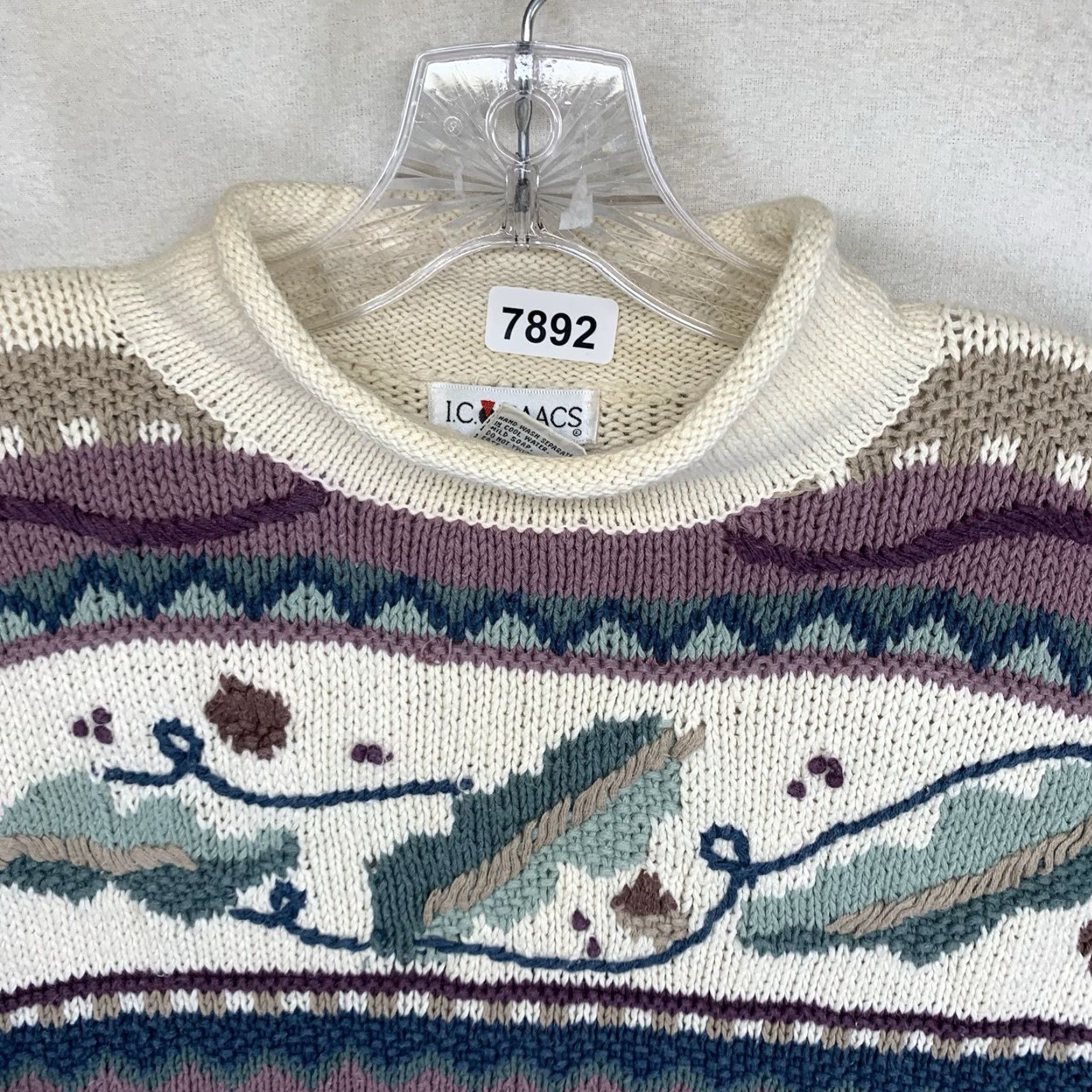 Vintage VINTAGE Women's Jumper Large Embroidered Detailed Front Mauve Light Sage Natural Size L / US 10 / IT 46 - 6 Thumbnail