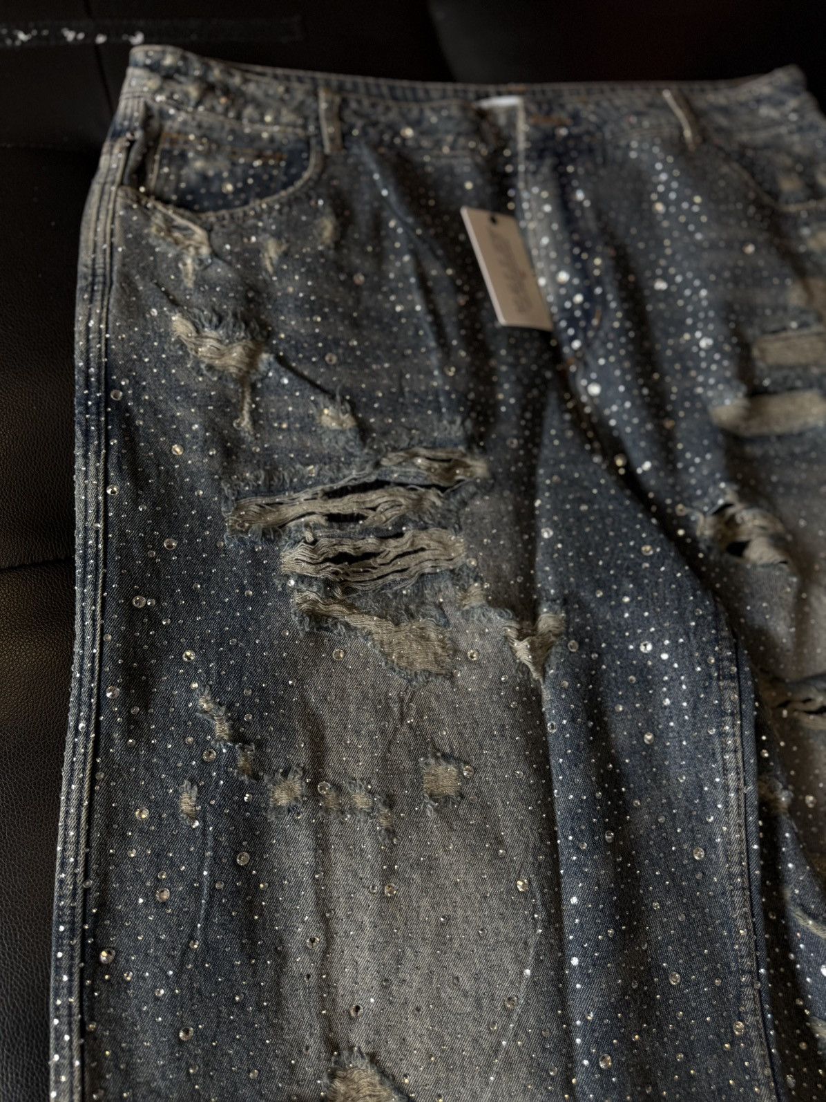 Vale Valley Stone Crystal Rhinestone Baggy Blue Jeans Size 38 Size US 38 / EU 54 - 6 Thumbnail