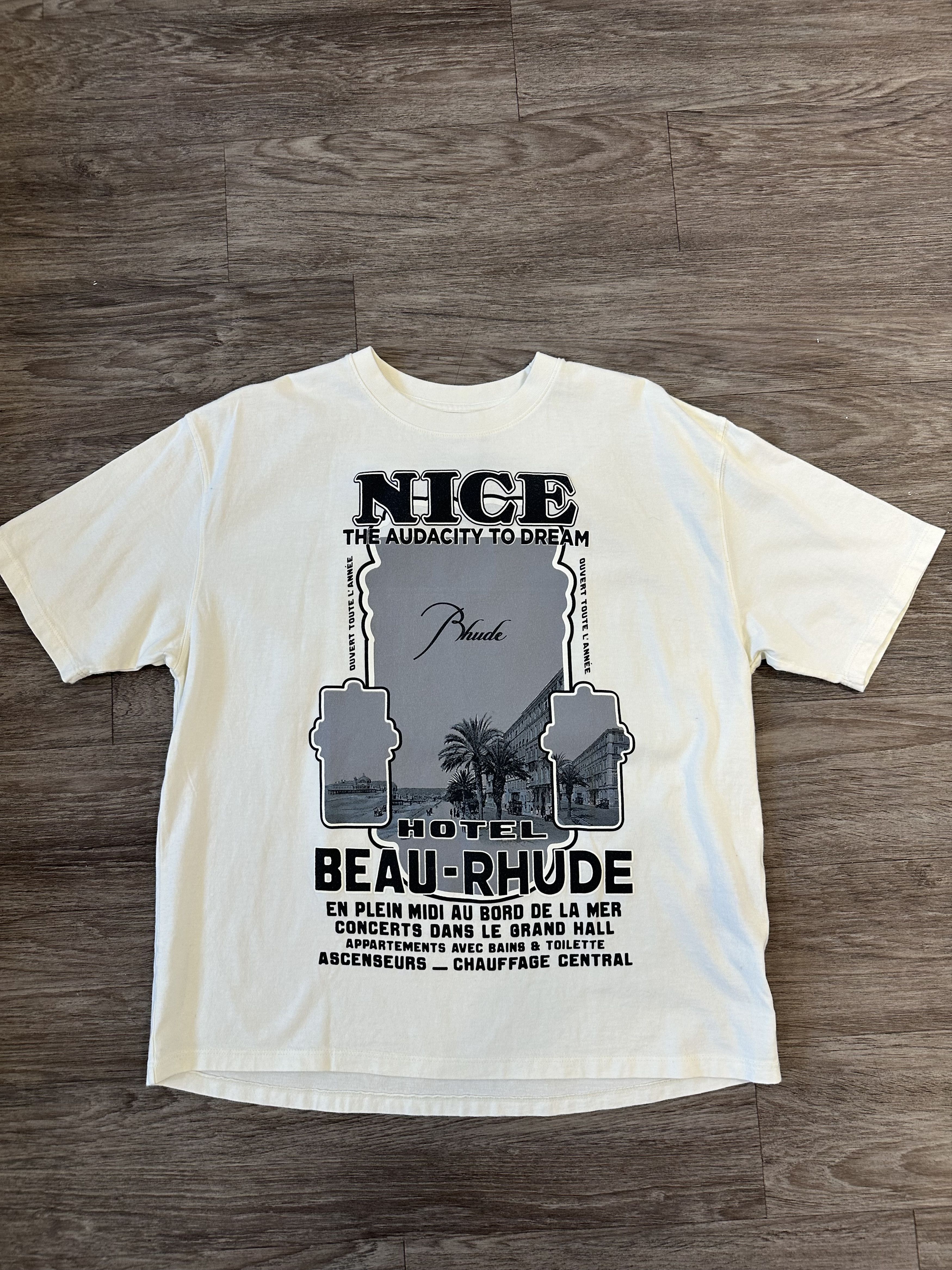 image of Rhude Hotel Beau-Rhude T-Shirt Cream, Men's (Size XL)