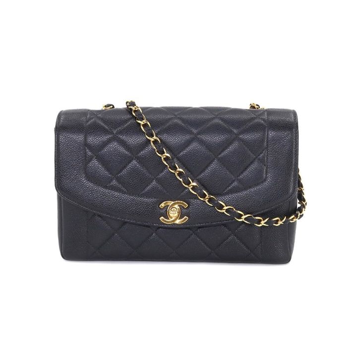 Chanel CHANEL Diana Matelasse Chain Shoulder Bag Caviar Skin Black ...