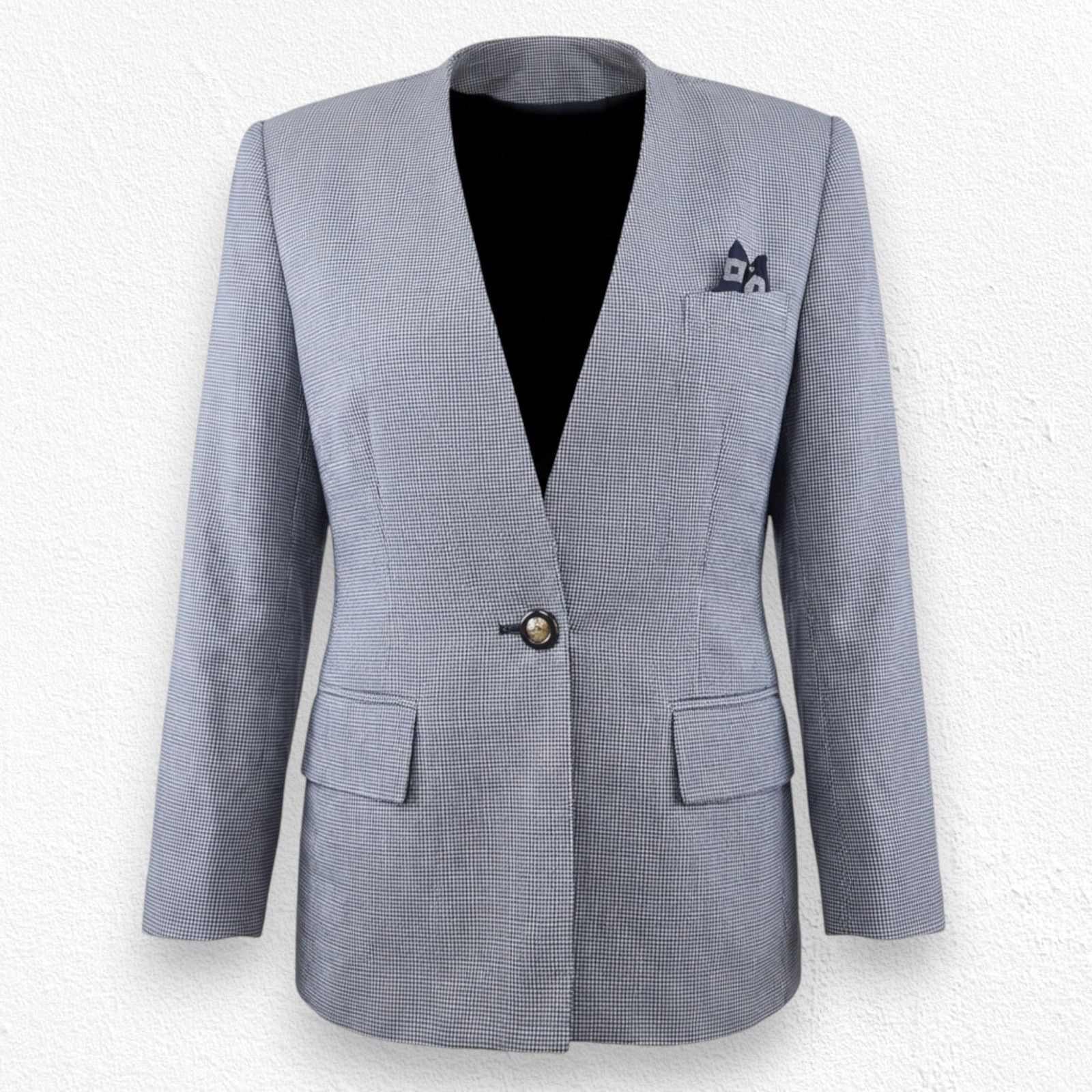 Vintage Vintage Navy White Houndstooth Blazer Jacket Size 12P Size XL / US 12-14 / IT 48-50 - 1 Thumbnail