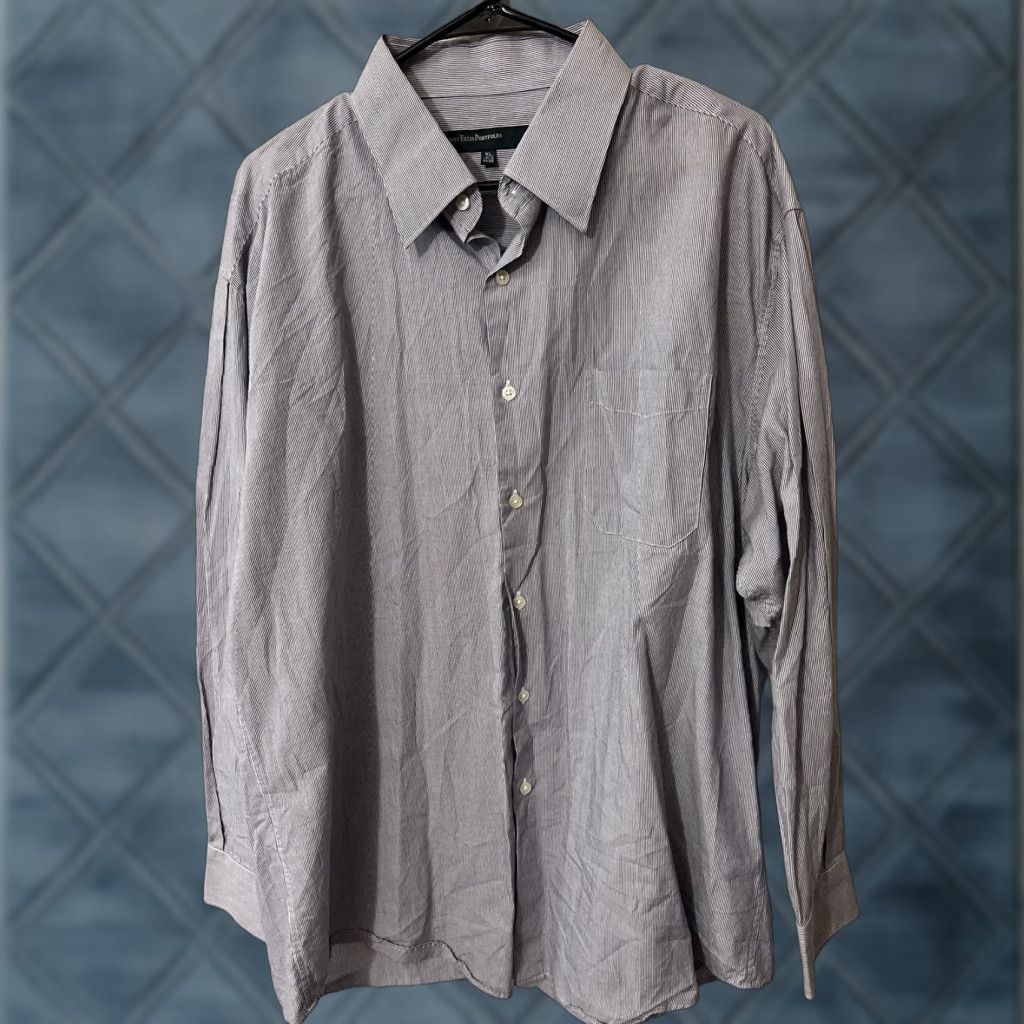 Perry Ellis Perry Ellis Portfolio Button-Up Shirt Men Regular XL Collared Long Sleeve Striped White Purple Casual Business Size US XL / EU 56 / 4 - 1 Thumbnail