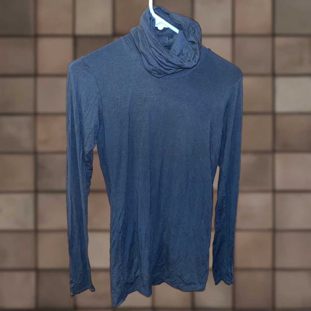 Vintage Groceries Apparel Women's Turtleneck Pullover Blouse Small Navy Blue Long Sleeve Casual Office Workwear Size S / US 4 / IT 40 - 1 Thumbnail