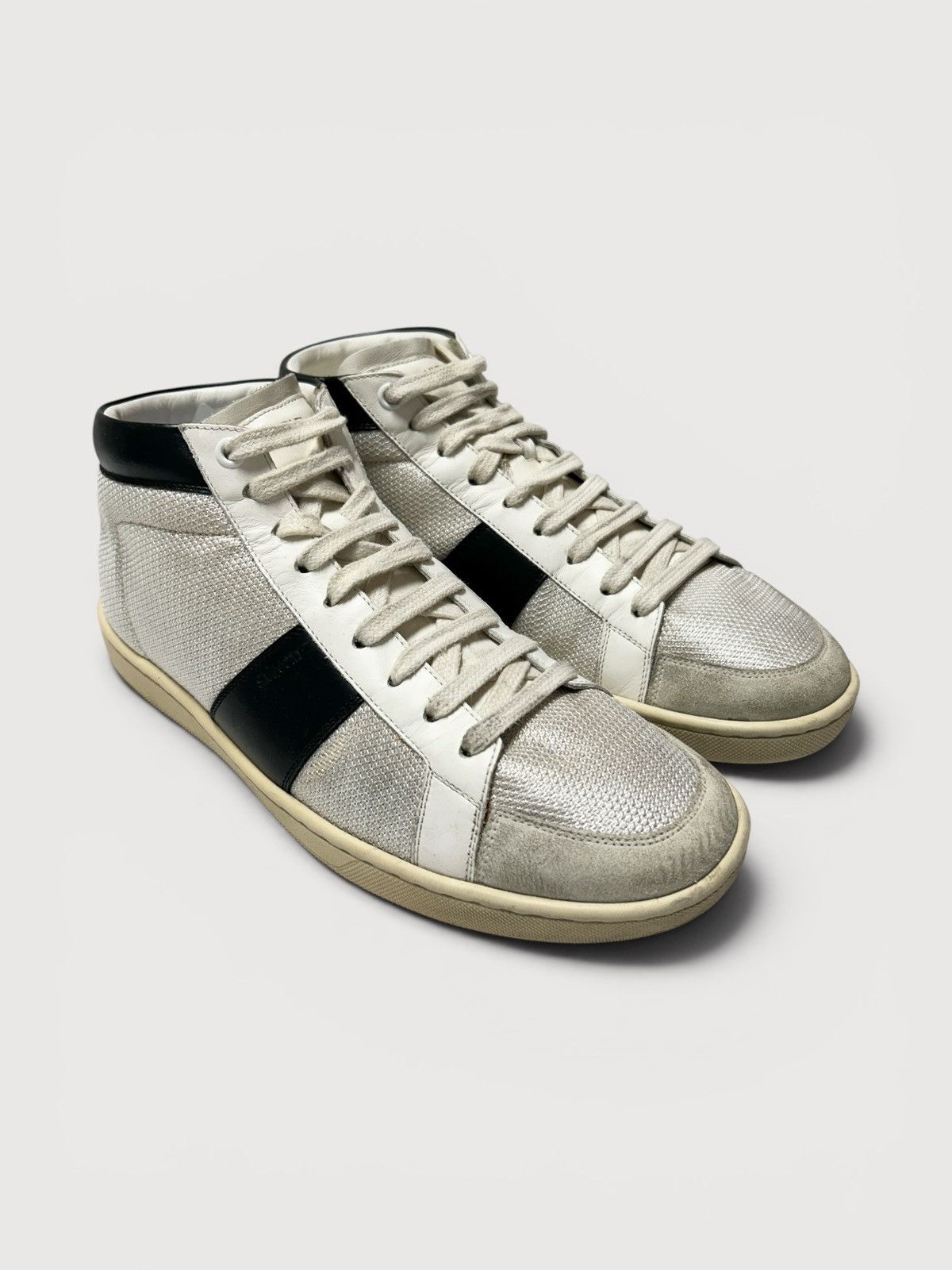 Saint Laurent Paris FW2013 SL/03M Leather-Trimmed Mid-Top Sneakers Size US 7 / EU 40 - 1 Thumbnail