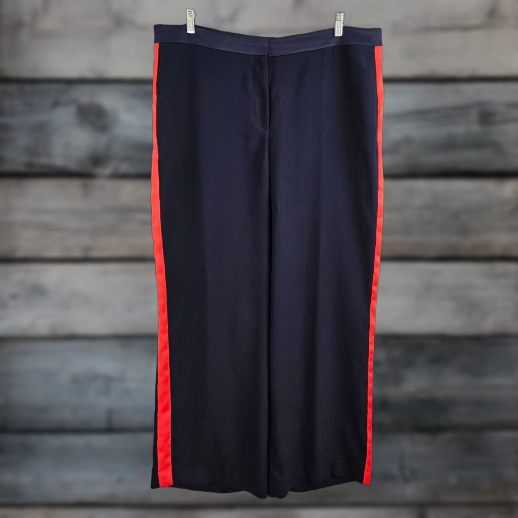 Boden Womens Exeter Wide Leg Trouser Pants Sz 16 Blue Red High Rise Dress Pants