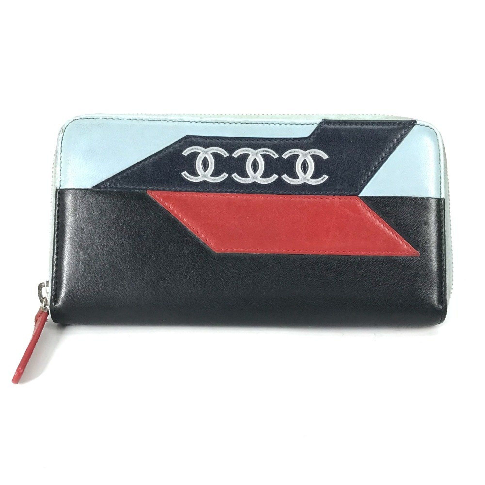 Chanel CHANEL Airline Triple Coco Round Zip Long Wallet Leather Women's Black Size ONE SIZE - 1 Thumbnail