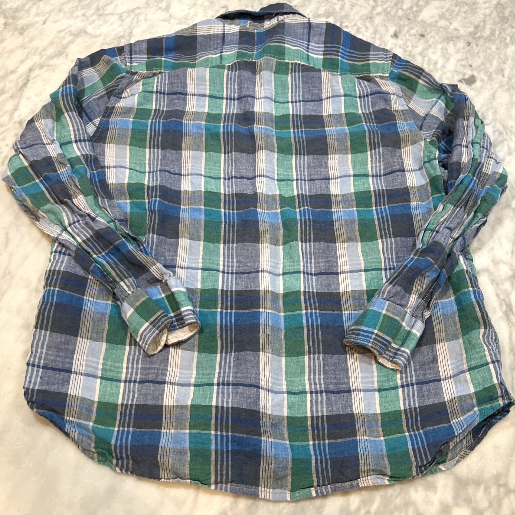 Tommy Bahama Tommy Bahama Linen Shirt Men’s XL Long Sleeve Button Up Blues Greens Plaid Beach Collared Shirt Mens XL Blue Green Linen Button-Up Size US XL / EU 56 / 4 - 3 Thumbnail
