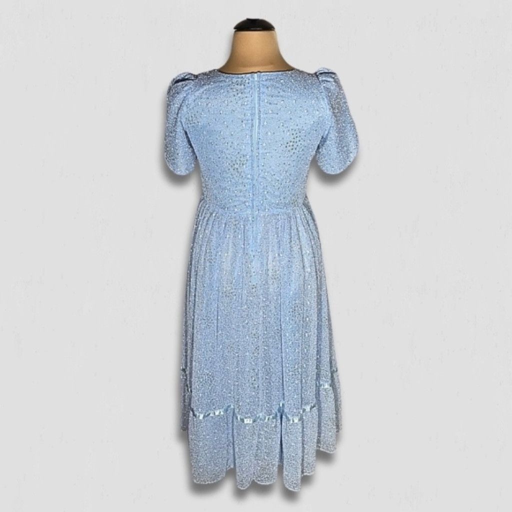 Vintage Vintage Peasant Dress Beaded Floral Puffed Sleeves Blue XL Size XXL / US 16-18 / IT 52-54 - 2 Thumbnail
