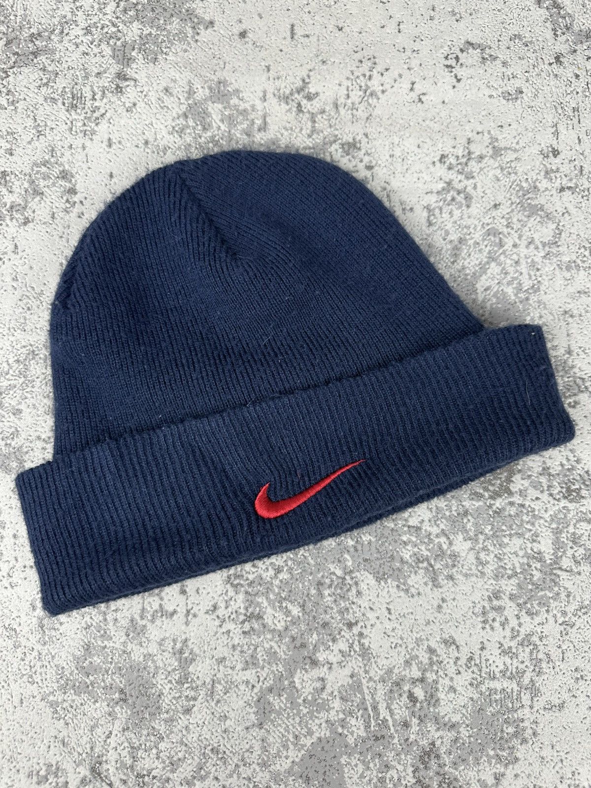 Nike Vintage Nike Beanie Navy Blue Red Swoosh Logo Knit Cap Size ONE SIZE - 1 Thumbnail