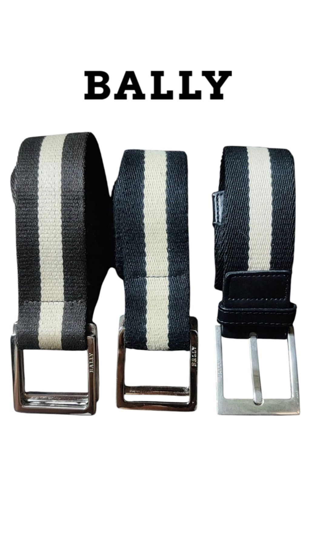 Bally Bally Canvas Belt White/ Black strip Made in Italy Size 40 - 1 Thumbnail