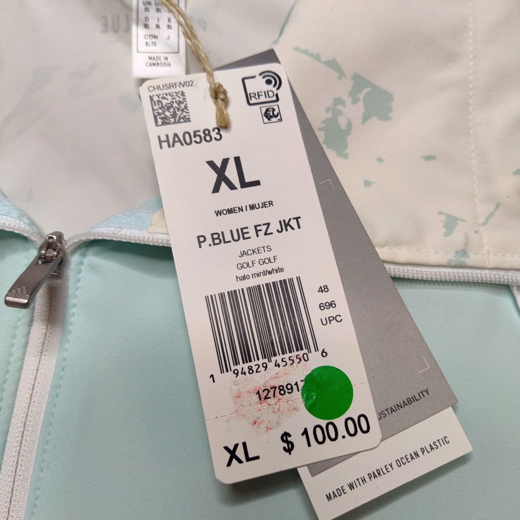 Adidas VINTAGE ADIDAS Women Windbreaker XL PrimeBlue Halo Mint White Full Zip L/S Windbreaker NEW HA0583 Size XL / US 12-14 / IT 48-50 - 3 Thumbnail