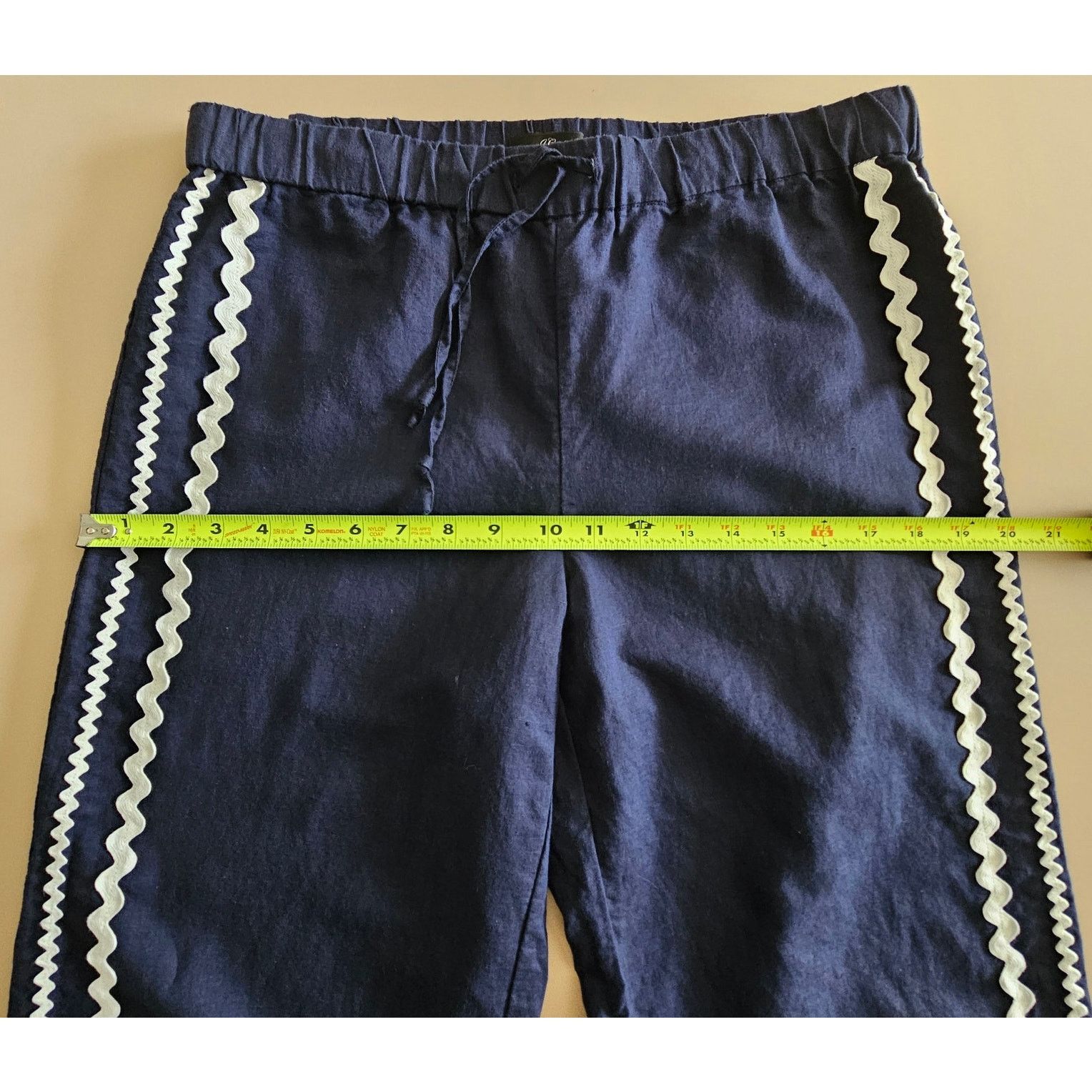 J.Crew EUC J.CREW Navy Rickrack Wide Leg Linen Cotton Crop Pants S Size 27" / US 4 / IT 40 - 4 Thumbnail