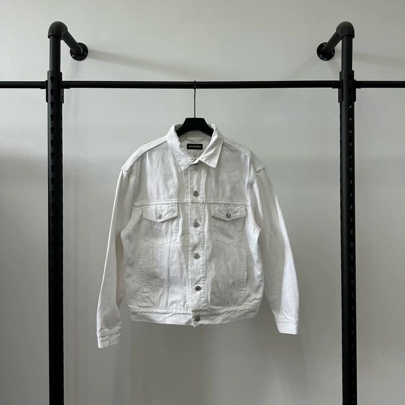 Balenciaga White Denim Jacket with Logo Embroidery Size US L / EU 52-54 / 3 - 1 Thumbnail
