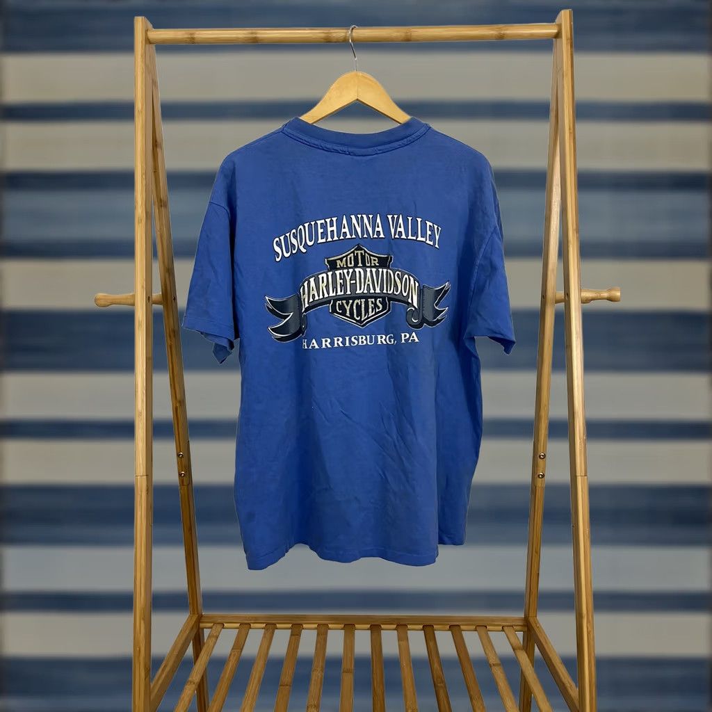 Harley Davidson Harley-Davidson T-Shirt Big Shield Graphic Blue XL USA Mens Shirt Sized XL VTG Stitch Short Sleeve Regular Fit Size US XL / EU 56 / 4 - 1 Thumbnail