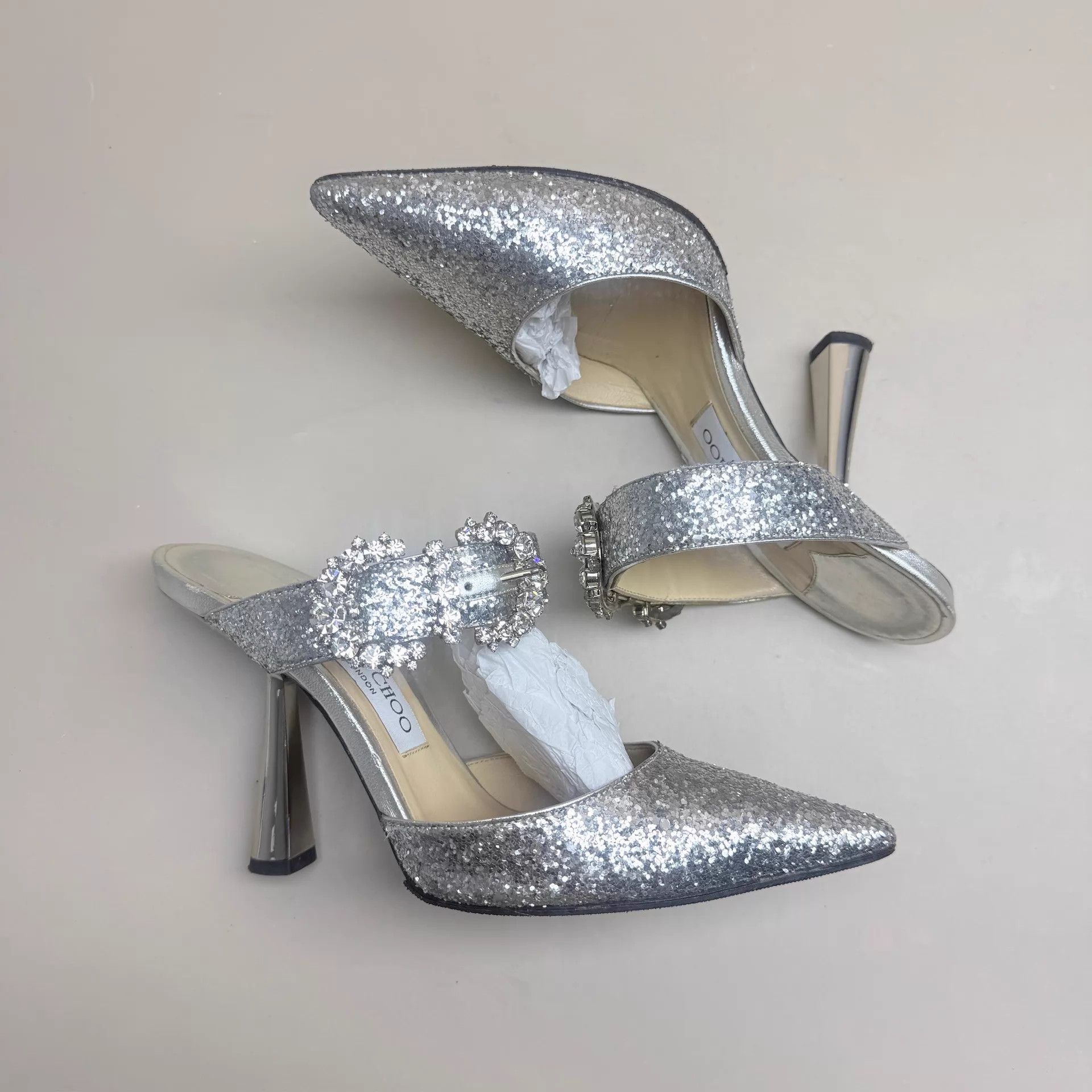 Jimmy Choo Jimmy Choo Crystal Buckle Glitter Strappy Heels 37.5 99 New Size US 7 / IT 37 - 4 Thumbnail