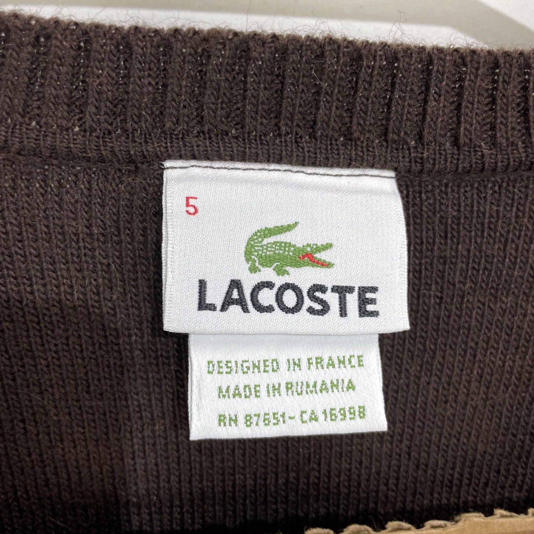 Lacoste Lacoste Sweater Mens Large V-Neck Argyle Brown Gray Wool Alpaca Pullover Knit Size US L / EU 52-54 / 3 - 2 Thumbnail