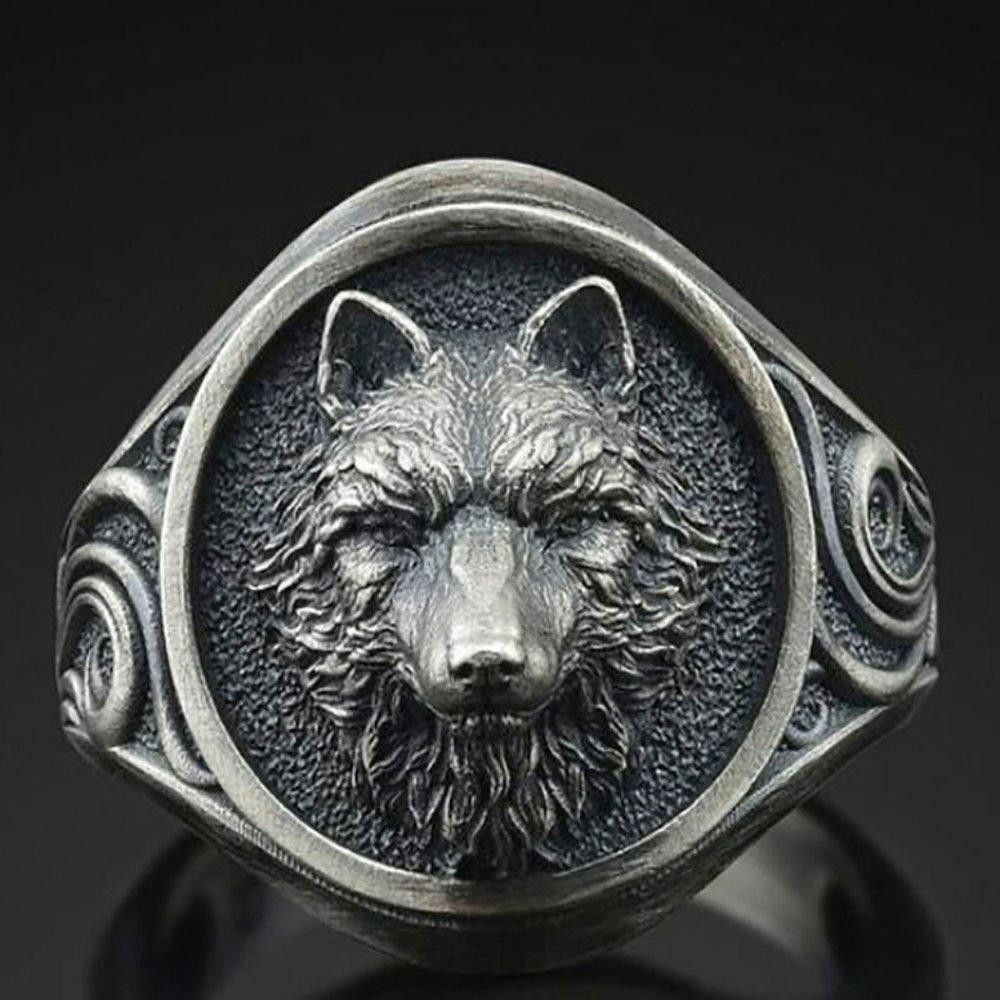 Designer Men's 925 Silver Retro Wolf Totem Punk Ring - Size 8 Size ONE SIZE - 2 Thumbnail