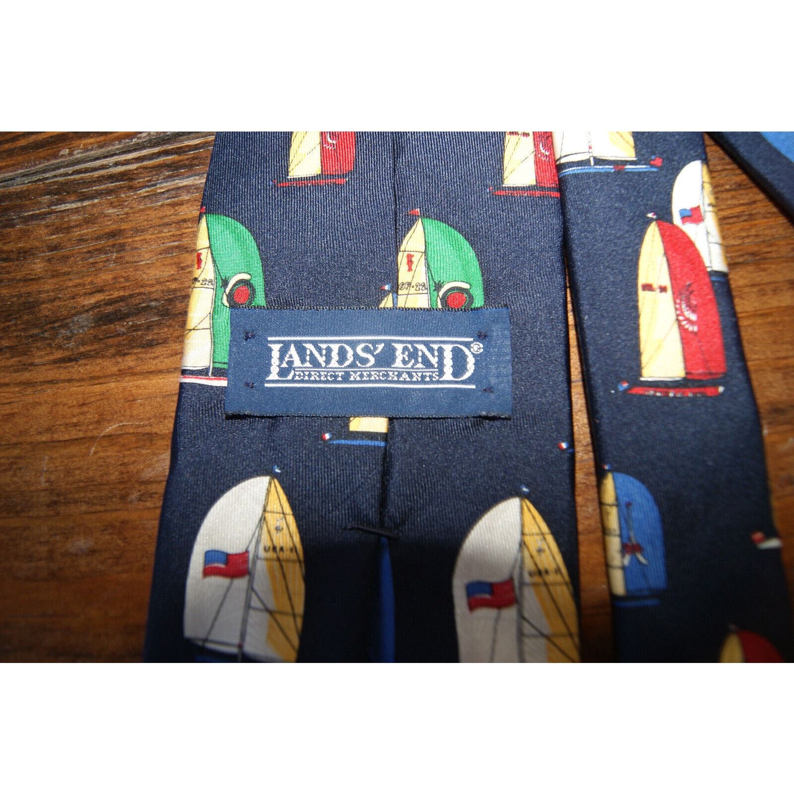 Lands' End Lands End 100% Silk Tie Sailboats Vtg 90s USA Hand Sewn Size ONE SIZE - 3 Thumbnail