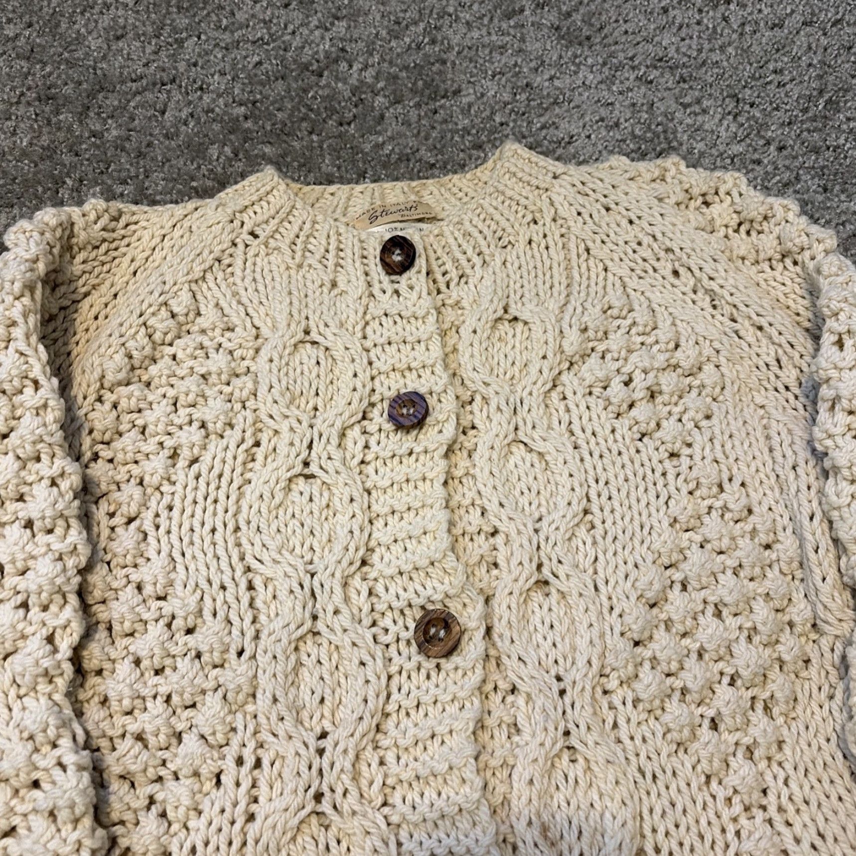 Vintage VINTAGE Stewart’s Baltimore Cream White Knit Cardigan Wool Pullover Unisex Adults S 1950s Italy Mens Womens Boys Girls Size S / US 4 / IT 40 - 3 Thumbnail