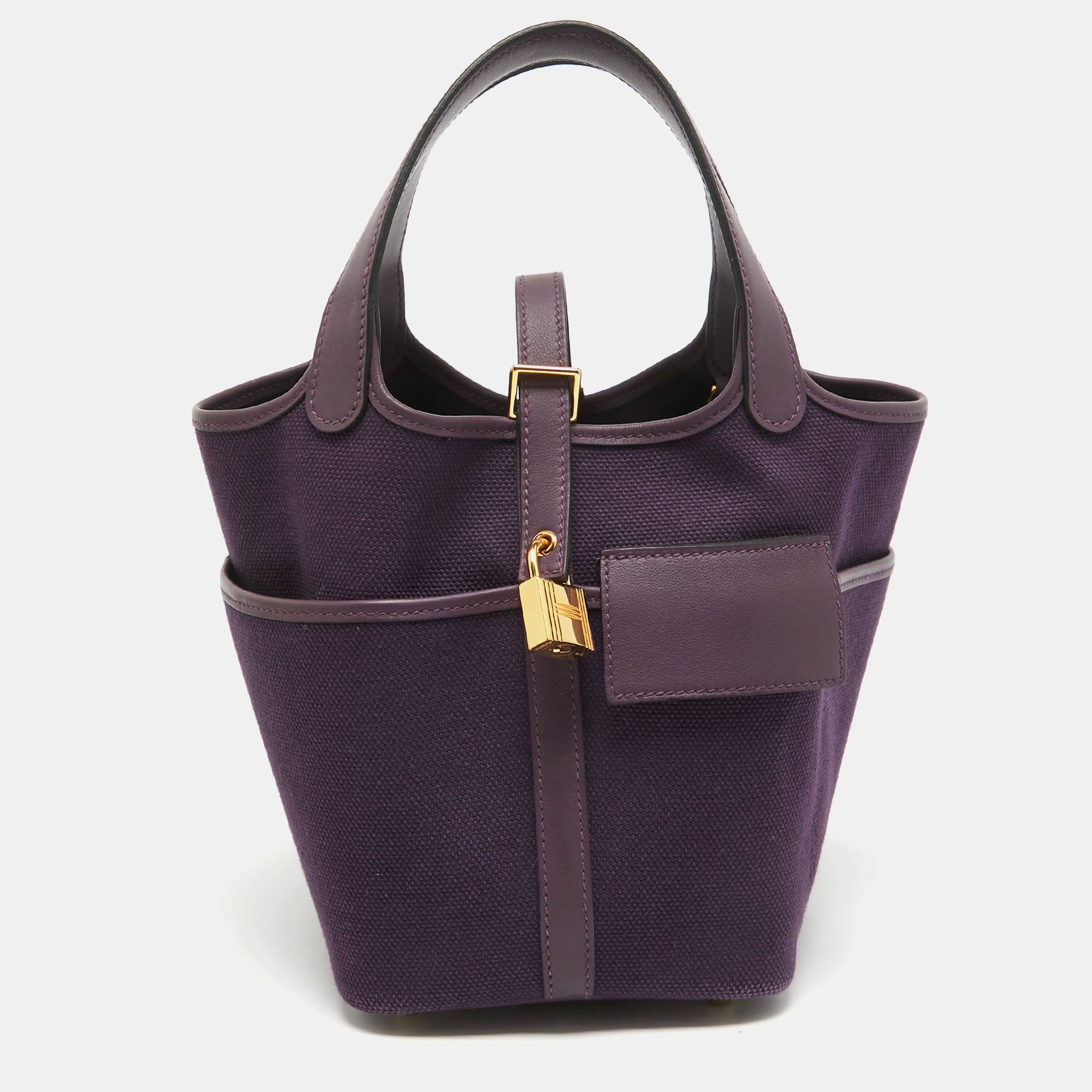 image of Hermes Raisin/cassis Toile Goeland And Swift Leather Cargo Picotin Lock 18 Bag in Purple, Women's