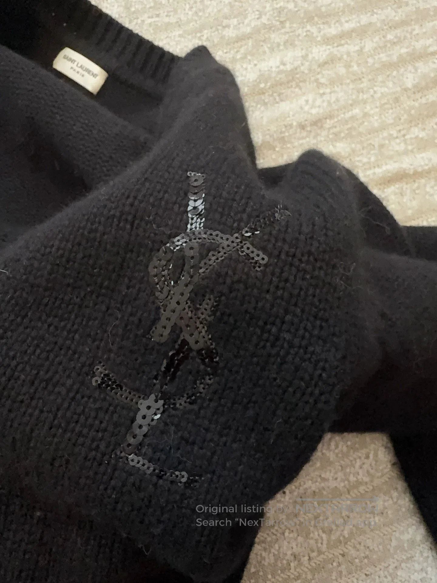 Saint Laurent Paris Saint Laurent Black Sequined Logo Cardigan. Size S / US 4 / IT 40 - 3 Thumbnail