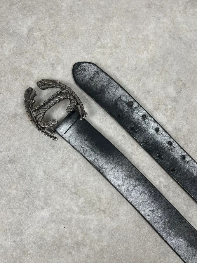 Just Cavalli 2000s Cavalli Leaves Logo Buckle Black Leather Belt Size ONE SIZE - 2 Thumbnail