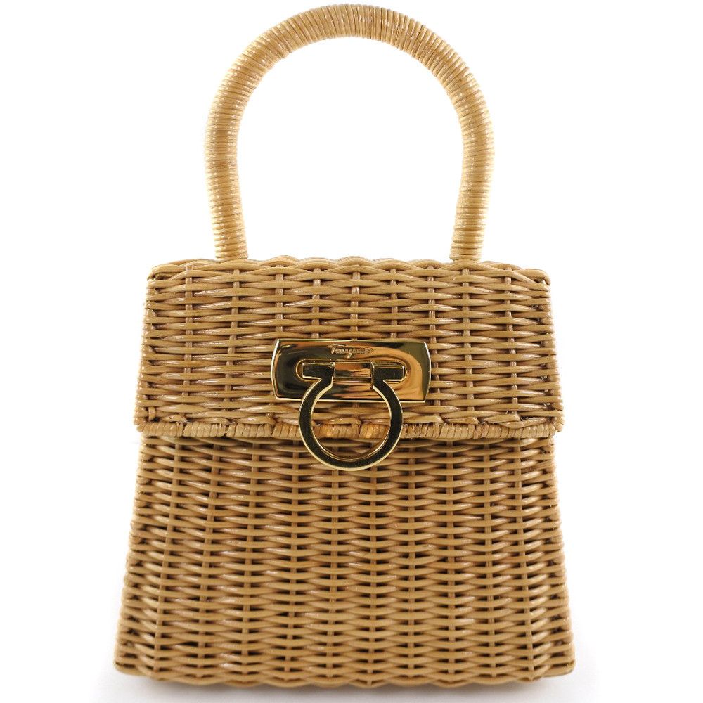Salvatore Ferragamo Salvatore Ferragamo Gancini Straw Handbag Natural Material Handbag DO-216176 DUTY FREE for USA