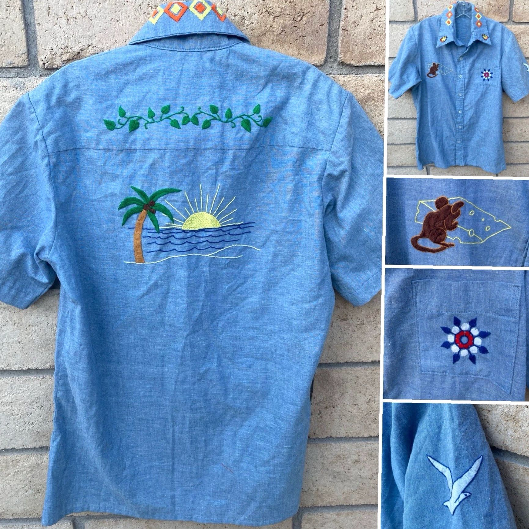 Vintage VINTAGE Western Embroidered Chambray Shirt Denim Look Western Palm Tree Mouse Etc Mens XL Blue Short Sleeve Button-Up Embroidered Accessories Size US XL / EU 56 / 4 - 5 Thumbnail