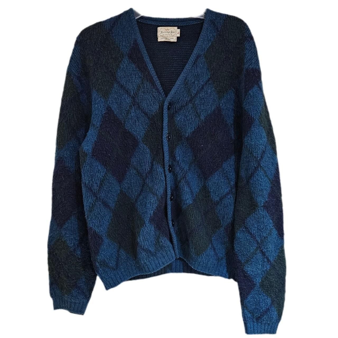 Other 60s cottagecore indie blue green argyle cardigan Size US L / EU 52-54 / 3 - 1 Thumbnail
