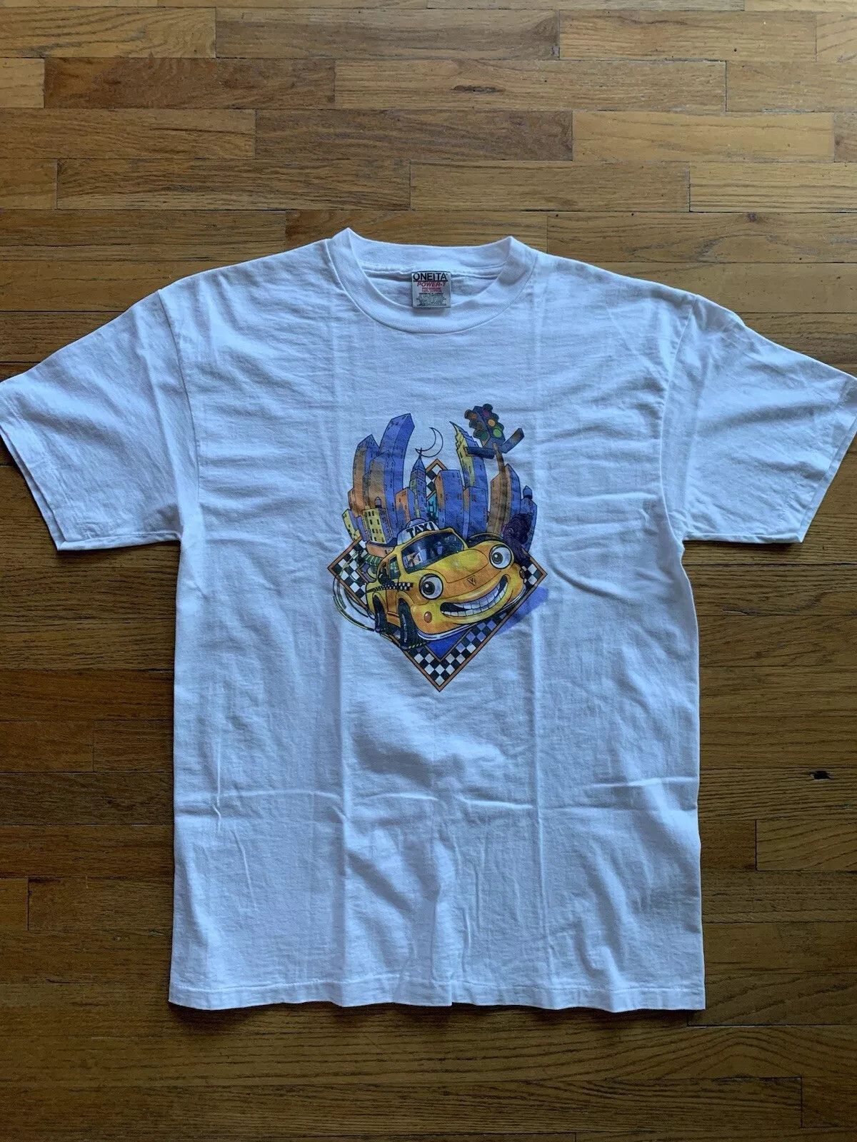 Vintage Vintage 90s Chevron Cars City Oneita Single Stitched T-shirt Size US L / EU 52-54 / 3 - 1 Thumbnail