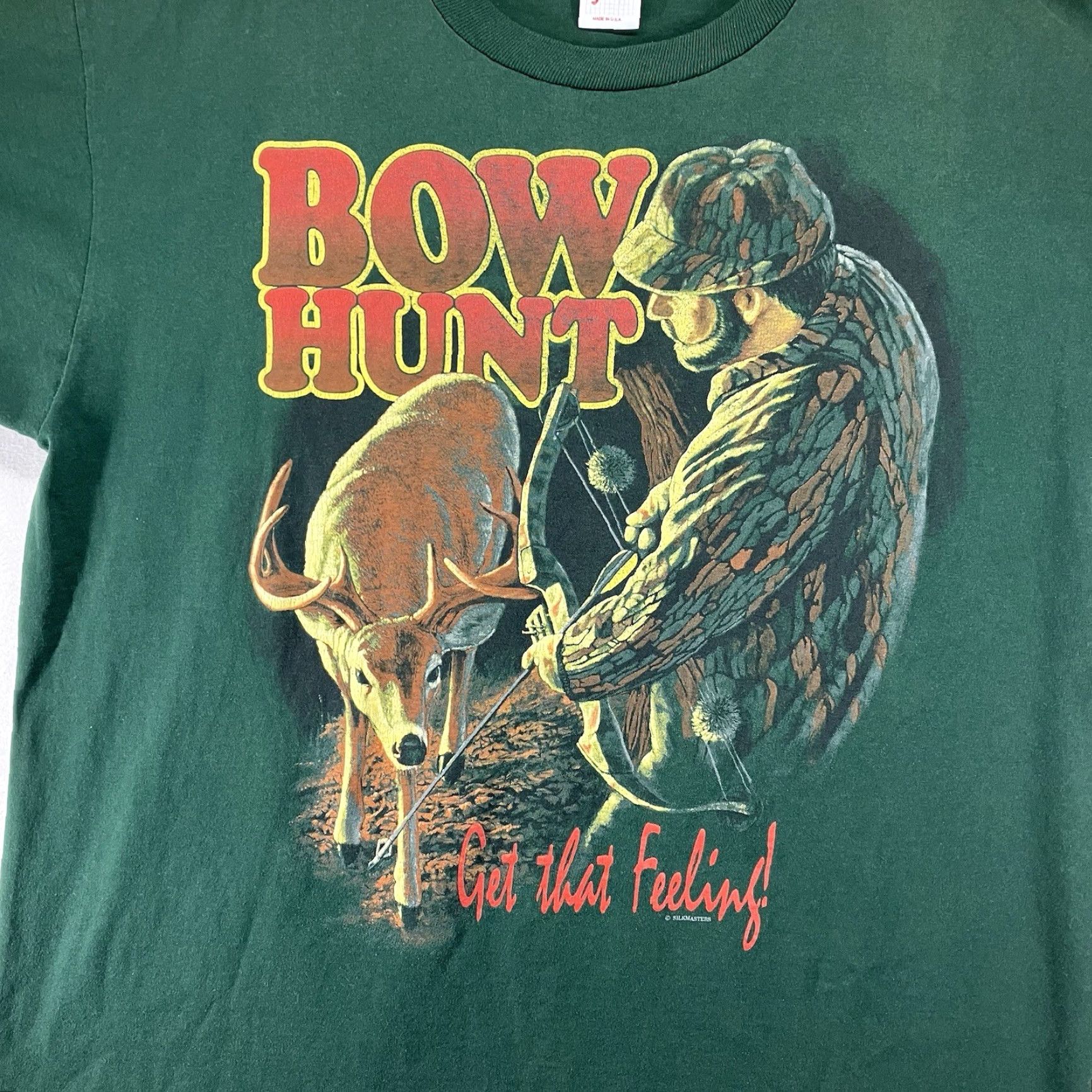 Jerzees VINTAGE 90s Men XL T-Shirt Bow Hunter Outdoor Grunge Faded USA Deer Nature Logo Graphic Print Crew Neck Short Sleeve Cotton Polyester Green Men Size US XL / EU 56 / 4 - 3 Thumbnail