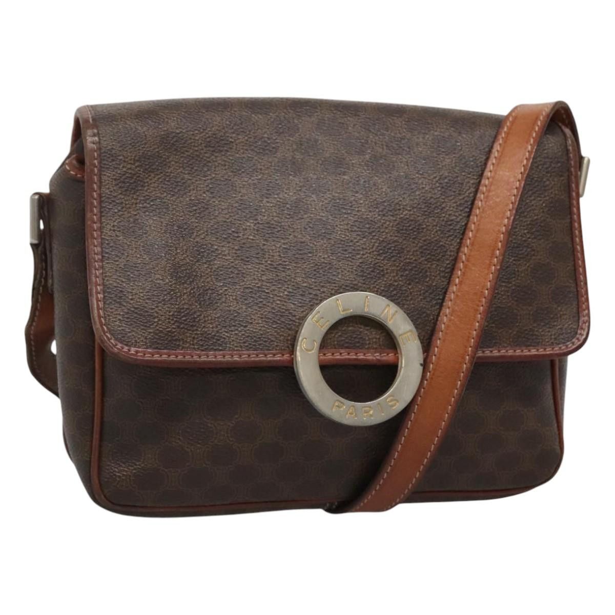 Celine Macadam Canvas Shoulder Bag Pvc Leather Brown Auth 117431, Women's