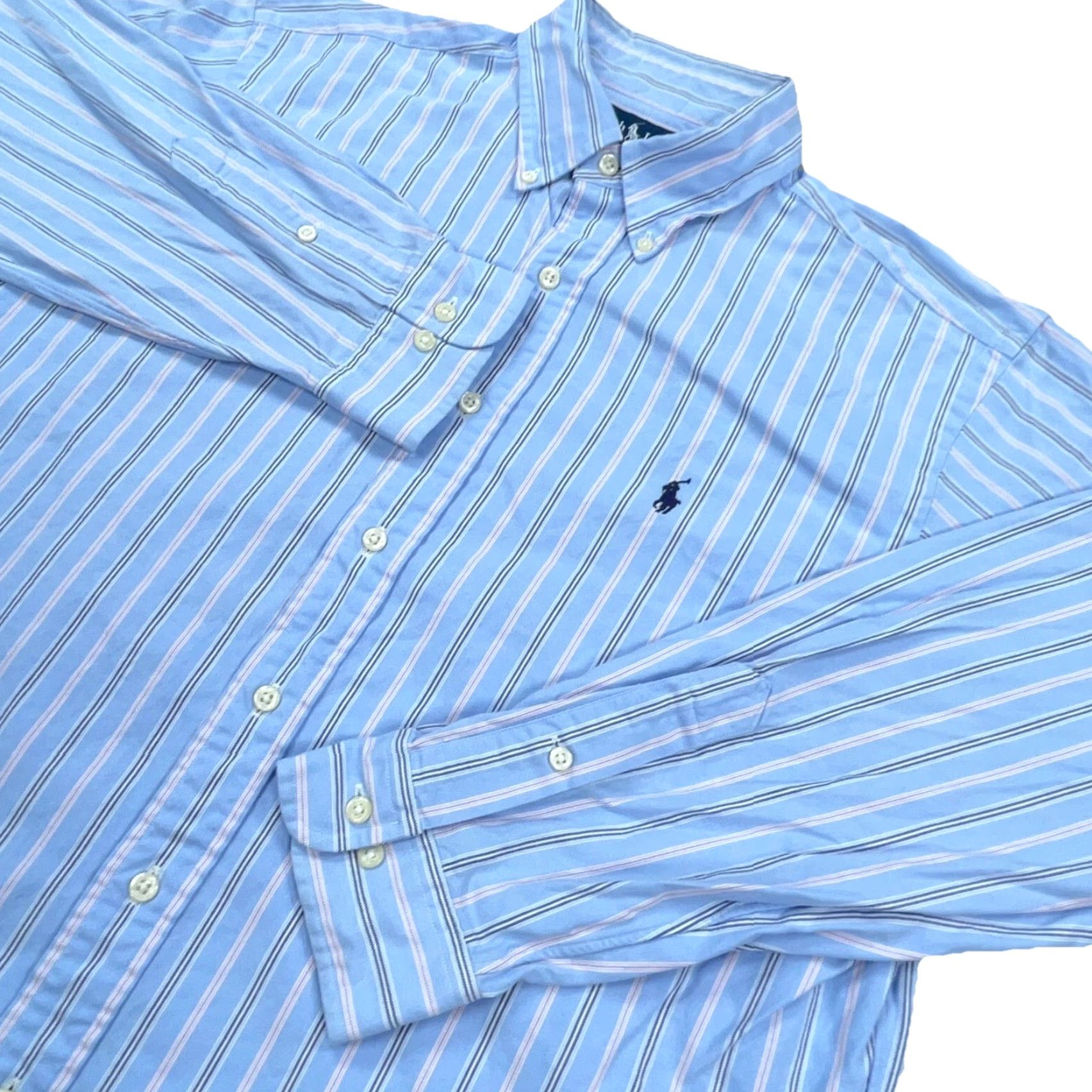 Ralph Lauren Ralph Lauren Shirt Men 16.5 34 Blue Pink Striped Button-Up Oxford Cloth Dress L Mens Size 42R - 3 Thumbnail