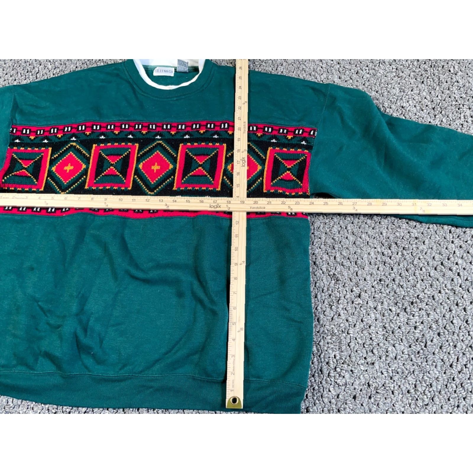 Vintage VINTAGE 90s Aztec Geometric Knit Sweatshirt Women's Plus 18W Green Boxy Fit Pullover Size XXL / US 16-18 / IT 52-54 - 4 Thumbnail